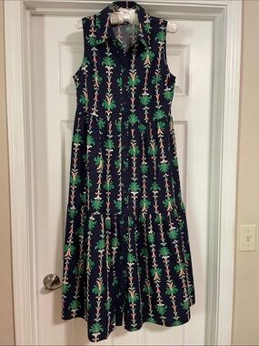 crown & ivy Navy Sleeveless Midi Dress with Green & Pink Floral Motif